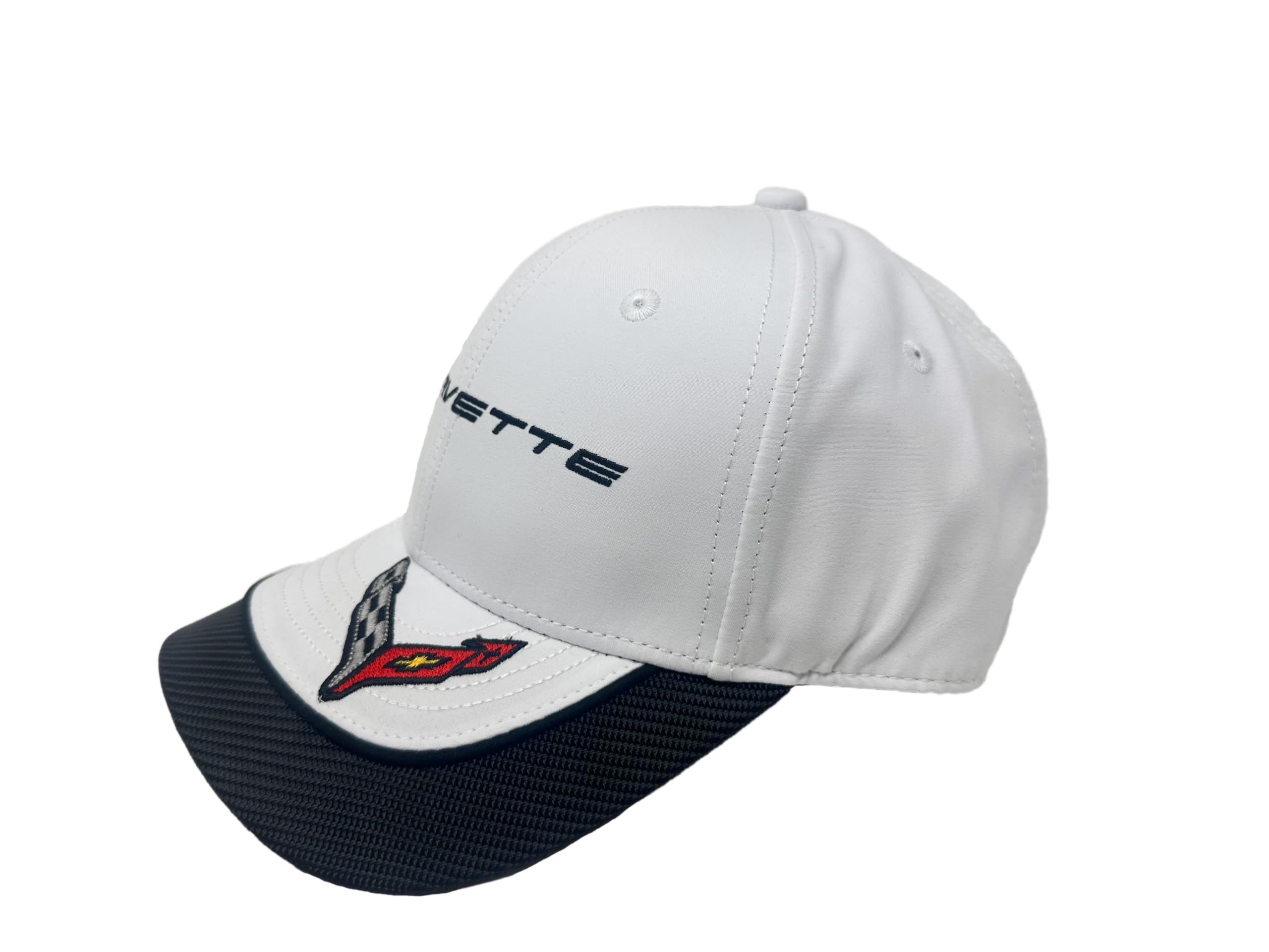 C8 Corvette Hat - Next Generation Cap with Carbon Fiber Accent Bill - Officially Licensed by GM White