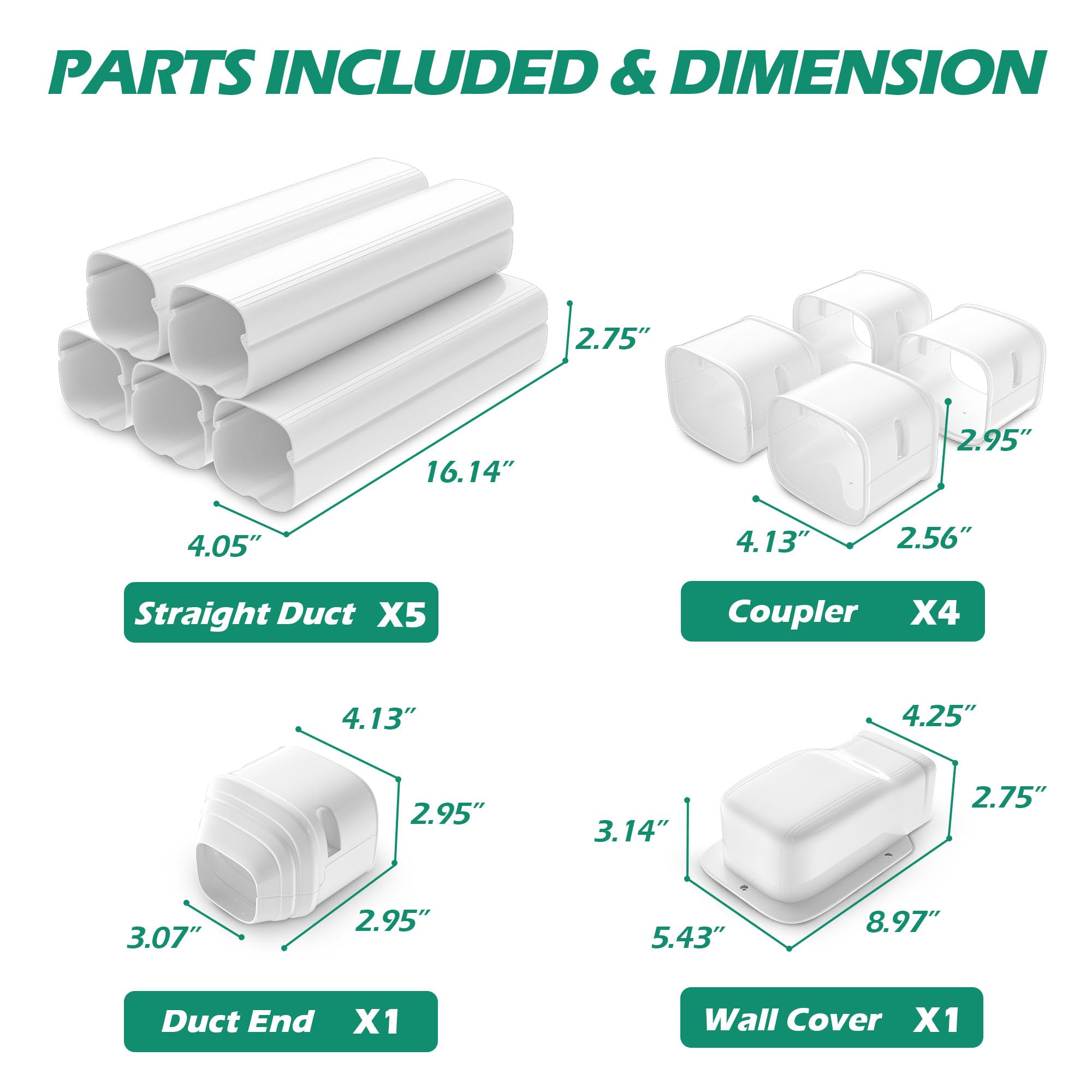 TAKTOPEAK 4" 7.5 Ft Mini Split Line Set Cover, Line Set Cover Kit for Mini Split Air Conditioner and Central AC