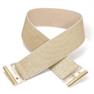 Glamorstar Wide Stretchy Waist Belt for Women Elastic Belt for Dresses Beige Band Gold Buckle 95cm Fit Waist 37"-41"