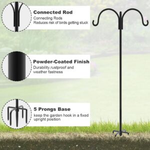 Artibear Double Shepherd Hooks for Outdoor, 76" Heavy Duty Bird Feeder Hangers Garden Hooks with 5-Prong Base, Outside Hanging Pole for Plant Baskets, Solar Light Lanterns, Wind Chimes, 1 Pack