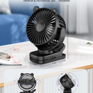 KIDEE Portable Clip on Fan, Small Desk Fan Battery Operated, 360° Rotation, Cute Design, 3 Speed, Mini Table Fan USB Rechargeable, Personal Cooling Baby Stroller Fan for Home Office Outdoor Travel