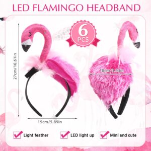 Solsew 6 Pcs LED Hawaii Flamingo Headband Pink Light up Flamingo Headdress Flamingo Accessories 3D Glowing Headwear Hair Hoop Animal Cosplay Hairband for Adult Women Hawaiian Summer Party