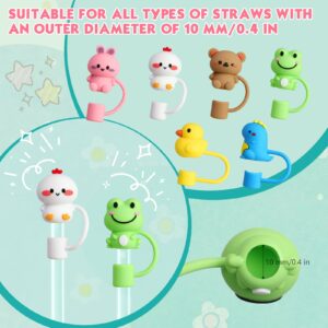 6Pcs Straw Covers Cap, Cute Animals Silicone Straw Toppers Compatible with Stanley Cup, Drinking Straw Caps for 0.4 Inch/10 mm Straw Tips