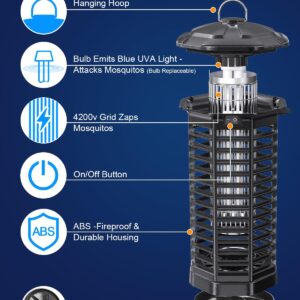 Bug Zapper Outdoor, Plug in Electric Mosquito Fly Zapper w/ 15W Light & 4200V Grid & on/Off Switch, Mosquito Traps & Killer for Indoor, Kitchen, Patio, Backyard and More (Black)