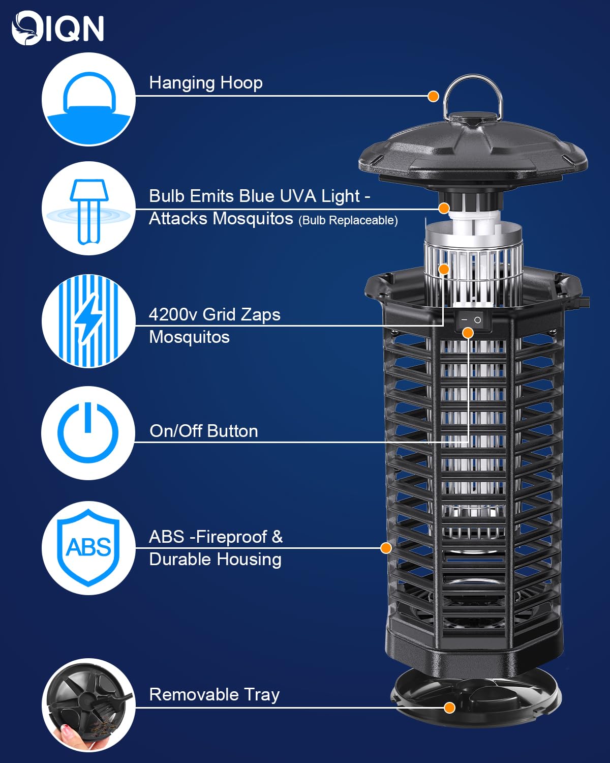 Bug Zapper Outdoor, Plug in Electric Mosquito Fly Zapper w/ 15W Light & 4200V Grid & on/Off Switch, Mosquito Traps & Killer for Indoor, Kitchen, Patio, Backyard and More (Black)