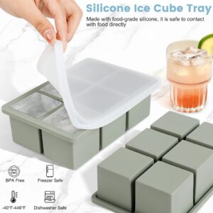 Large Silicone Ice Cube Tray 3Pack, SAWNZC Large Ice Cube Molds for Whisky Cocktail, 2inch Big Square Ice Tray for Freezer