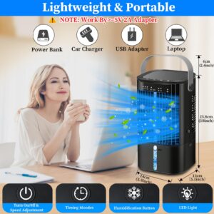 Portable Air Conditioners-Upgraded Evaporative Air Cooler,Portable AC with 3 Wind Speed & Mist, Mini Cooling Fan Personal Air Conditioner with 7 Night Light & 2-4H Timer for Bedroom Office Home-Black