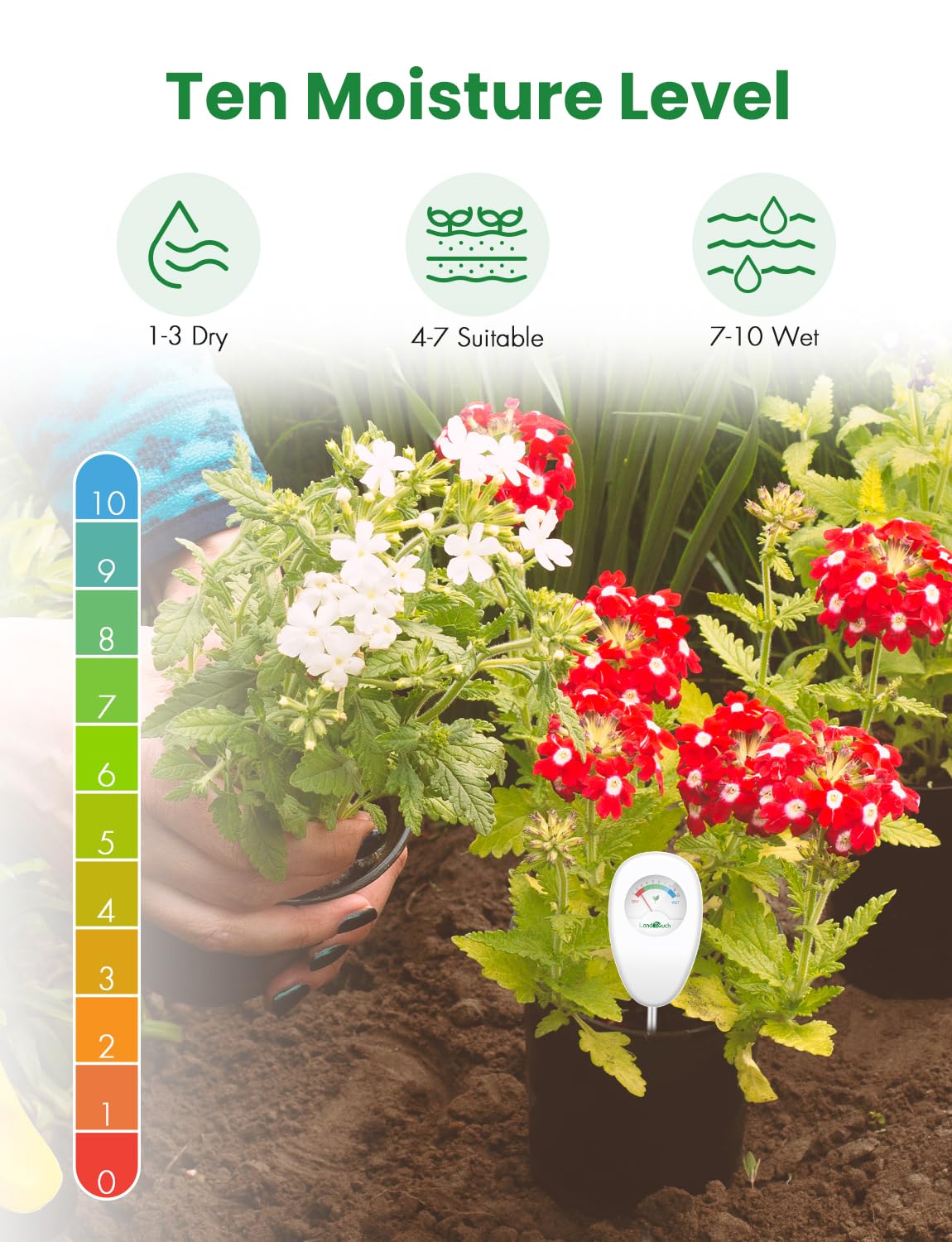 Landtouch Soil Moisture Meter, Moisture Meter for Plants, Moisture Meter for Soil, Garden, Farming, Potted Plants, Indoor & Outdoor, No Batteries Required