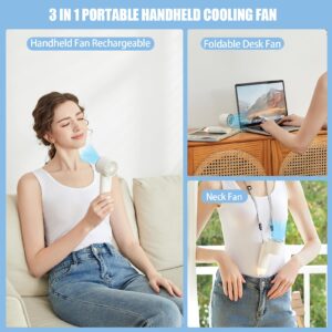 FASHFACE Portable Handheld Mini Cooling Fan with LED Light 3 IN 1, Ice Cooling Mode with 3 Speed Wind, 4000mAh USB Rechargeable, Personal Portable Fan for Travel Home Outdoor Sports