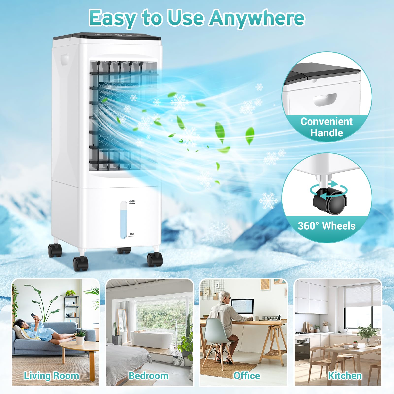 Portable Air Conditioners, 3-IN-1 Air Conditioner Portable with 3 Speeds, 6L Portable AC w/7H Timer, 60°Oscillation, Remote Control Windowless Portable Air Conditioner for Room, Home