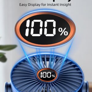 buywoo Portable Desk Fan, Battery Powered Stroller Fan With Strong Clamp Grip, 360° Rotation, 3-Speed & LED Display, Small Rechargeable Personal Clip On Fan For Bedroom, Office, Gyms, Blue