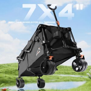 Uyittour Large Collapsible Extended Beach Wagon Cart 300L, 440lbs Weight Capacity Heavy Duty Foldable Wagon with Big All-Terrain Wheels, Utility Sports Folding Wagon for Camping Outdoor