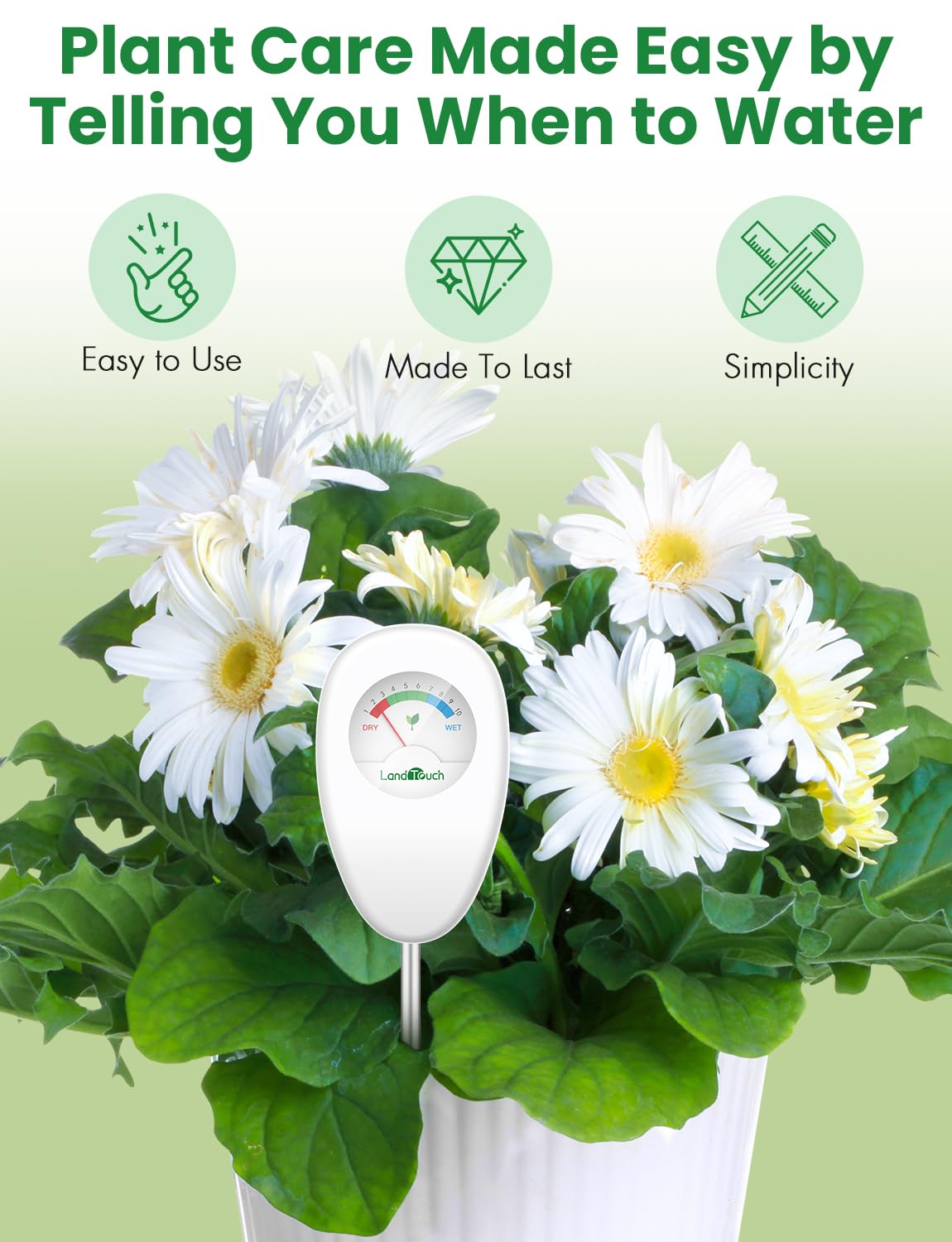 Landtouch Soil Moisture Meter, Moisture Meter for Plants, Moisture Meter for Soil, Garden, Farming, Potted Plants, Indoor & Outdoor, No Batteries Required