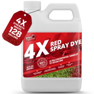 4x red spray dye - concentrated spray pattern indicator dye, ideal fertilizer marking dye, lawn turf mark and marker, easily mark where you've sprayed, safe & non-staining spray indicator dye, 32 oz.