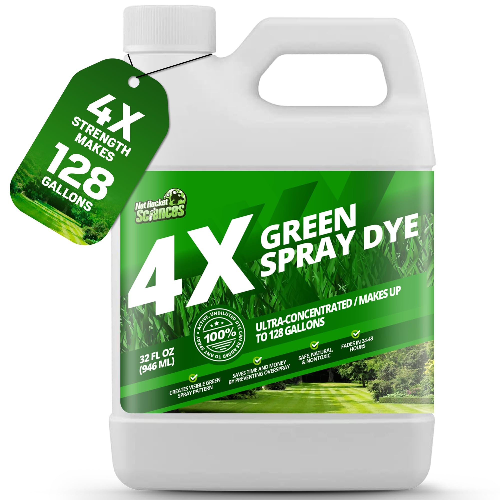 4X Green Spray Dye - Concentrated Spray Pattern Indicator Dye and Fertilizer Marking Dye, Lawn Turf Mark and Marker, Easily Mark Where You've Sprayed, Safe & Non-Staining Spray Indicator Dye, 32 oz.