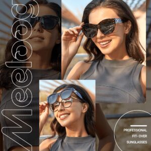 Meeloog Polarized Sunglasses Fit Over Glasses For Women, Trendy Round Sun Glasses Lightweight Wrap Around Shades MST0080 (P1 Tortoise Frame/Grey Lens)