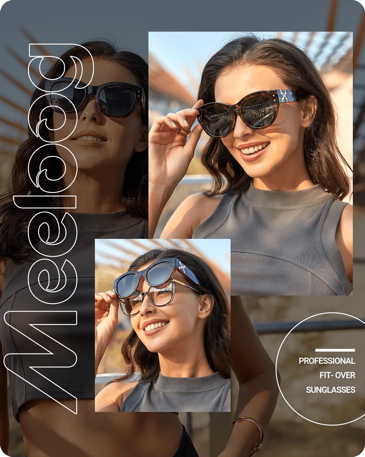 Meeloog Polarized Sunglasses Fit Over Glasses For Women, Trendy Round Sun Glasses Lightweight Wrap Around Shades MST0080 (P1 Tortoise Frame/Grey Lens)