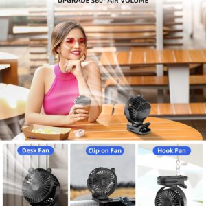 KIDEE Portable Clip on Fan, Small Desk Fan Battery Operated, 360° Rotation, Cute Design, 3 Speed, Mini Table Fan USB Rechargeable, Personal Cooling Baby Stroller Fan for Home Office Outdoor Travel