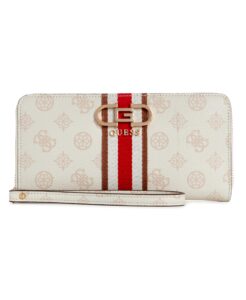 guess nelka large zip around wallet, cream logo