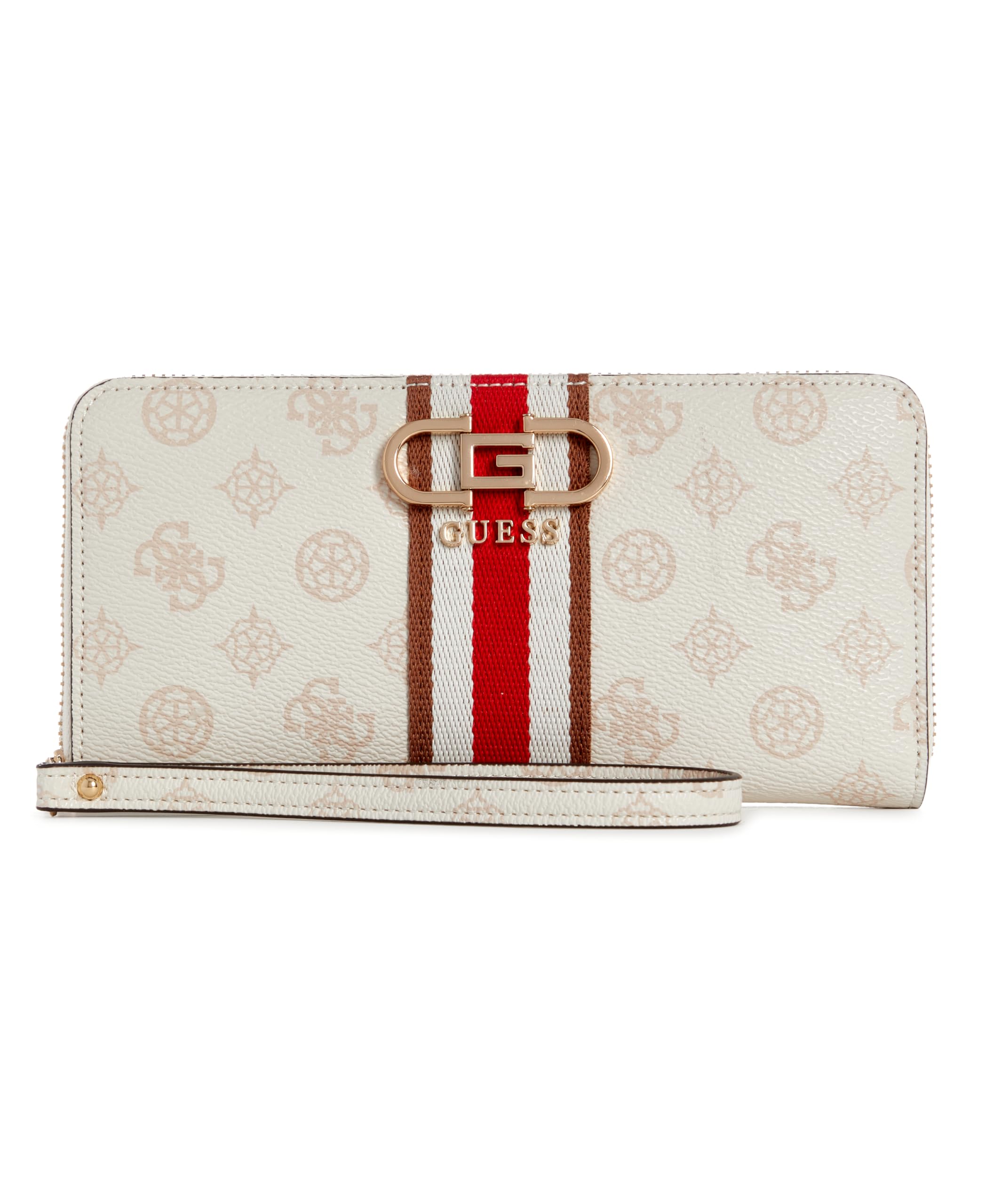 GUESS Nelka Large Zip Around Wallet, Cream Logo