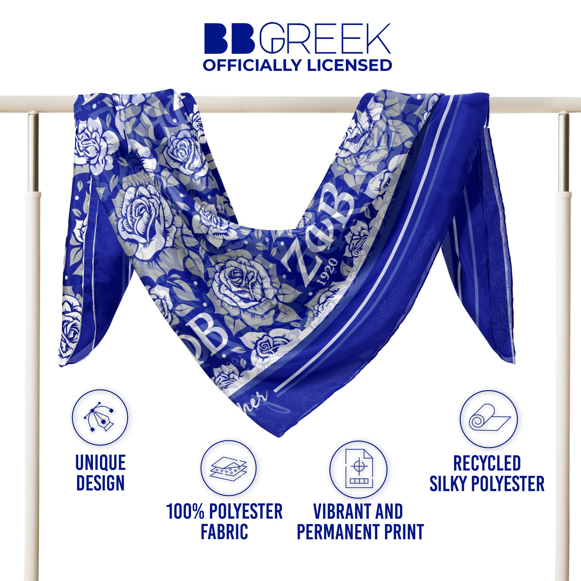 BBGreek Zeta Phi Beta Sorority - Silky Polyester Shawl Scarf - Greek Letters 1920 - Official Vendor