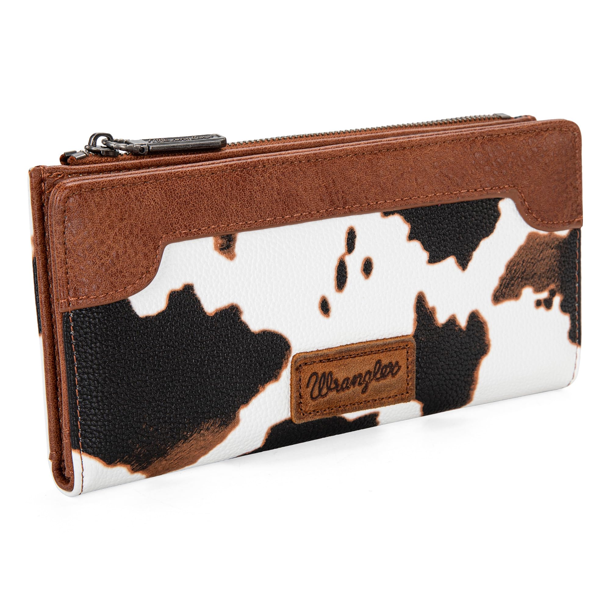 Wrangler Cow Print Wallets Womens Bifold Credit Card Wallet Women's Wallets, Card Cases & Money Organizers Brown Wallet for Women Ladies Female Cash Wallet with Smooth Zipper