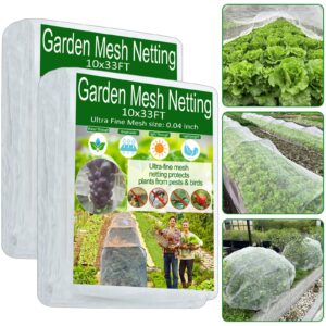 2 pack garden netting - 10x33ft,ultra fine mesh netting,raised bed plant covers netting barrier net protect fruit flower vegetables crops from tiny pests insect birds deer squirrels