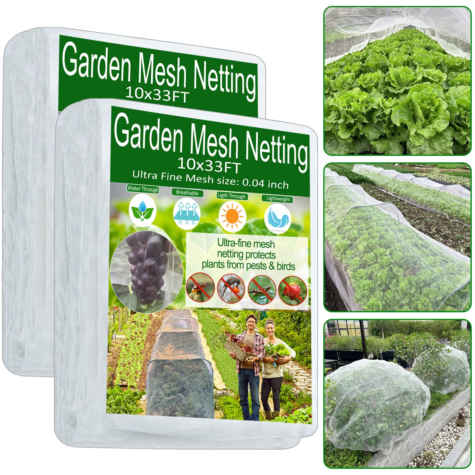 2 Pack Garden Netting - 10x33Ft,Ultra Fine Mesh Netting,Raised Bed Plant Covers Netting Barrier Net Protect Fruit Flower Vegetables Crops from Tiny Pests Insect Birds Deer Squirrels