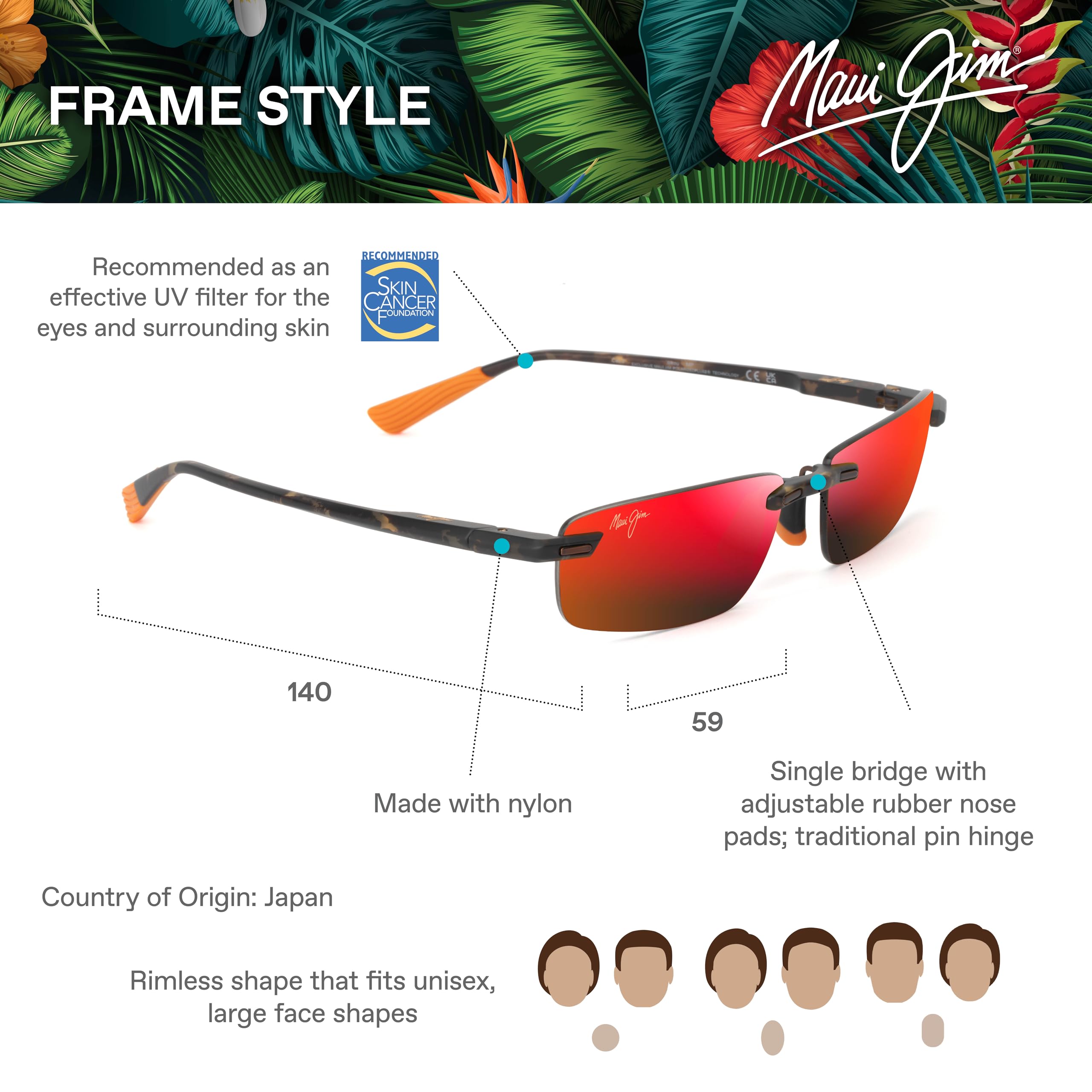 Maui Jim Ilikou Rectangle Sunglasses, Matte Dark Havana/Hawaii Lava Polarized, Extra Large