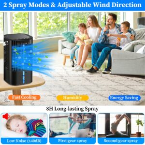 Portable Air Conditioners-Upgraded Evaporative Air Cooler,Portable AC with 3 Wind Speed & Mist, Mini Cooling Fan Personal Air Conditioner with 7 Night Light & 2-4H Timer for Bedroom Office Home-Black