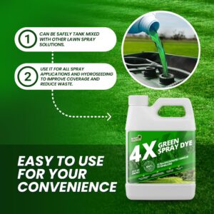 4X Green Spray Dye - Concentrated Spray Pattern Indicator Dye and Fertilizer Marking Dye, Lawn Turf Mark and Marker, Easily Mark Where You've Sprayed, Safe & Non-Staining Spray Indicator Dye, 32 oz.