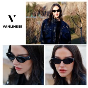 VANLINKER Trendy Black Small Polarized Cat Eye Sunglasses for Women Thick Oval Shades VL9777