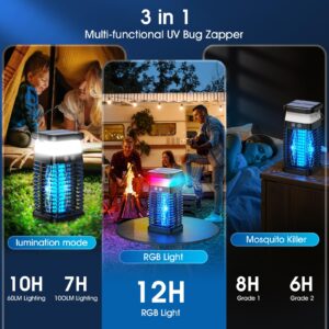 Bug Zapper Outdoor Indoor Mosquito Zapper Solar Fly Zapper Rechargeable Electric Mosquito Killer IP68 Waterproof Insect Fly Trap Plug in with RGB Light & Reading Lamp for Patio Camping Home Backyard