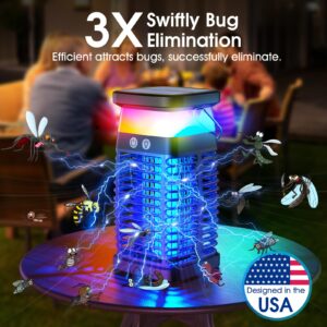 Bug Zapper Outdoor Indoor Mosquito Zapper Solar Fly Zapper Rechargeable Electric Mosquito Killer IP68 Waterproof Insect Fly Trap Plug in with RGB Light & Reading Lamp for Patio Camping Home Backyard