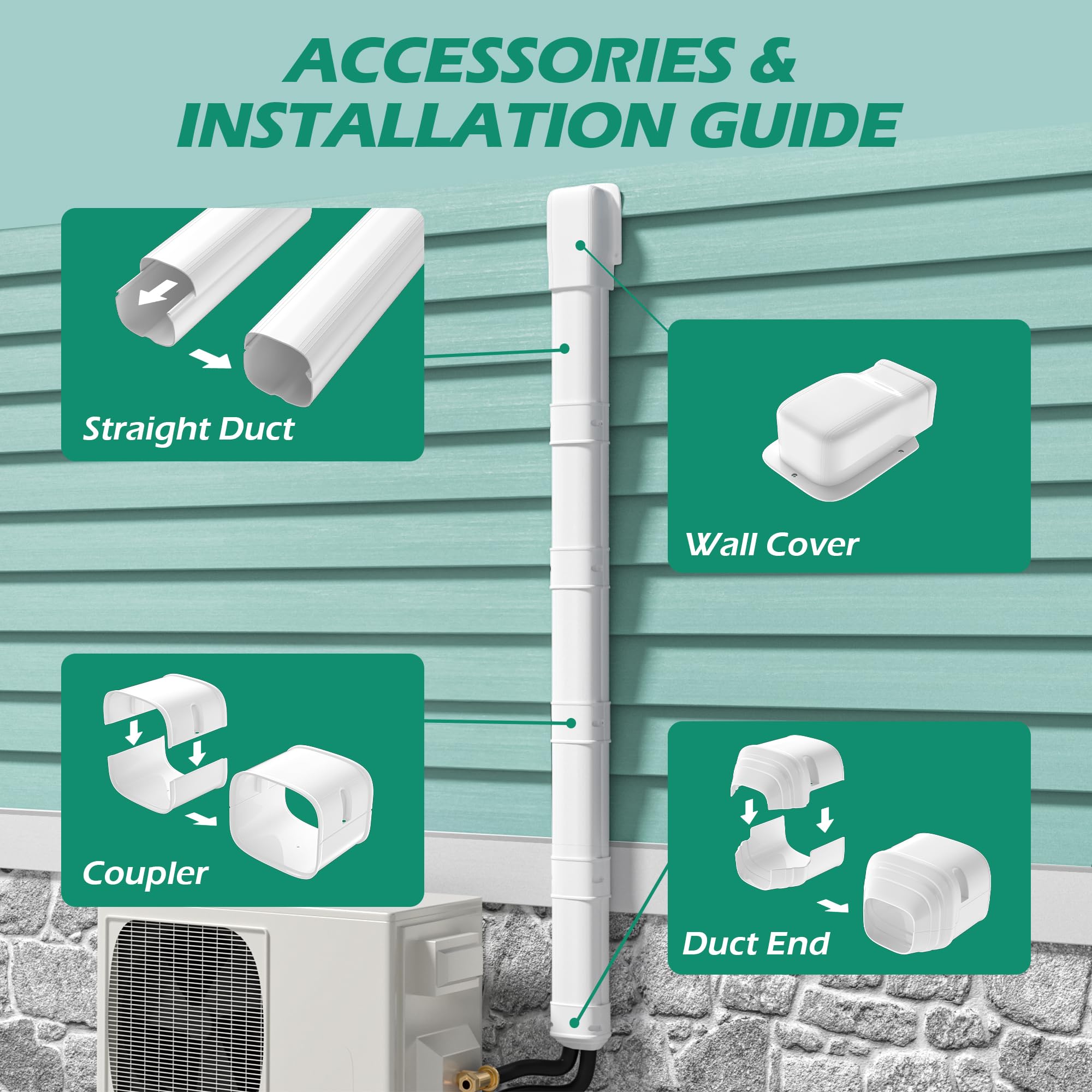 TAKTOPEAK 4" 7.5 Ft Mini Split Line Set Cover, Line Set Cover Kit for Mini Split Air Conditioner and Central AC