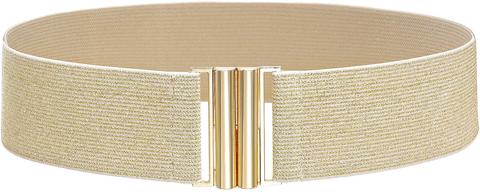 Glamorstar Wide Stretchy Waist Belt for Women Elastic Belt for Dresses Beige Band Gold Buckle 95cm Fit Waist 37"-41"