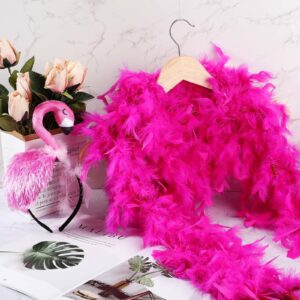 Solsew 8 Pcs Hawaii Flamingo Headband Pink Feather Boa Set Flamingo Headdress Costume Flamingo Accessories Hair Hoop for Carnival Tropical Summer Party Women Girls Kids Adult Hair Decoration