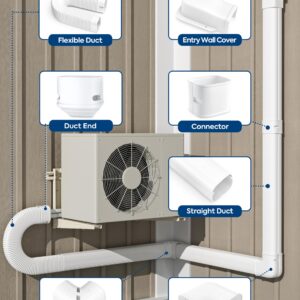 Nouscan 3" 12.5Ft Mini Split Line Set Cover with Flexible Duct, Upgrade PP Decorative Paintable Lineset Cover Kit, 39.37" per Straight Duct, for Minisplit, Air Conditioner, Central AC, HAVC