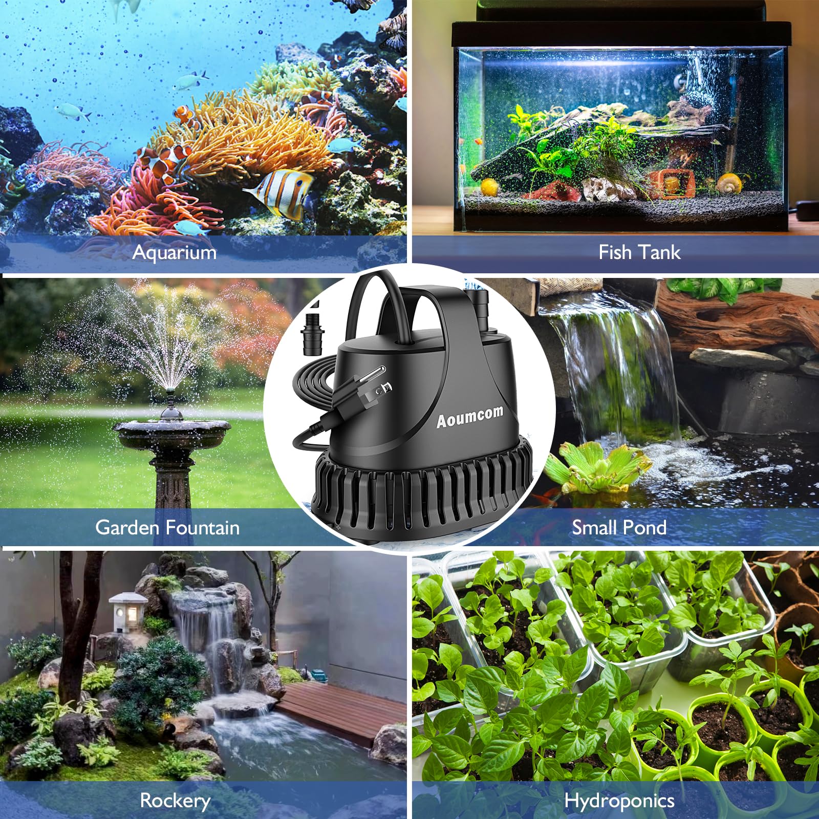 800GPH Submersible Water Pump, 40W Fountain Pump, Sump Pump, Pond Pump, 3000L/H Water Pump with 7ft Power Cord for Aquarium, Water Table, Waterfall, Fish Tank, Hydroponics