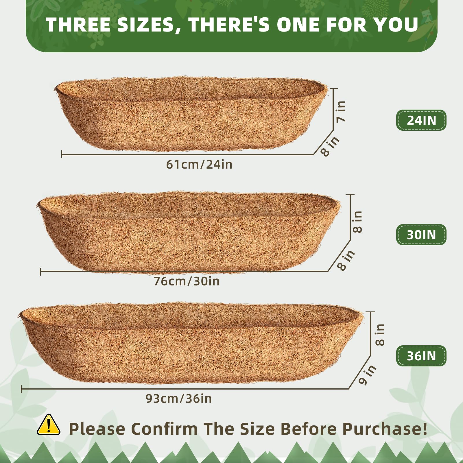 30 inch 3 Pack Trough Coco Liners, Natural Coconut Coir Fiber for Wall Basket Planters, Window Box Liners, Garden Planter Baskets, Fence Flower Baskets