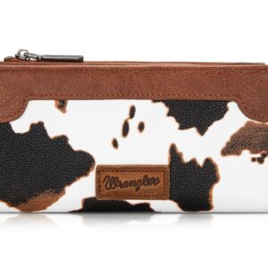 Wrangler Cow Print Wallets Womens Bifold Credit Card Wallet Women's Wallets, Card Cases & Money Organizers Brown Wallet for Women Ladies Female Cash Wallet with Smooth Zipper