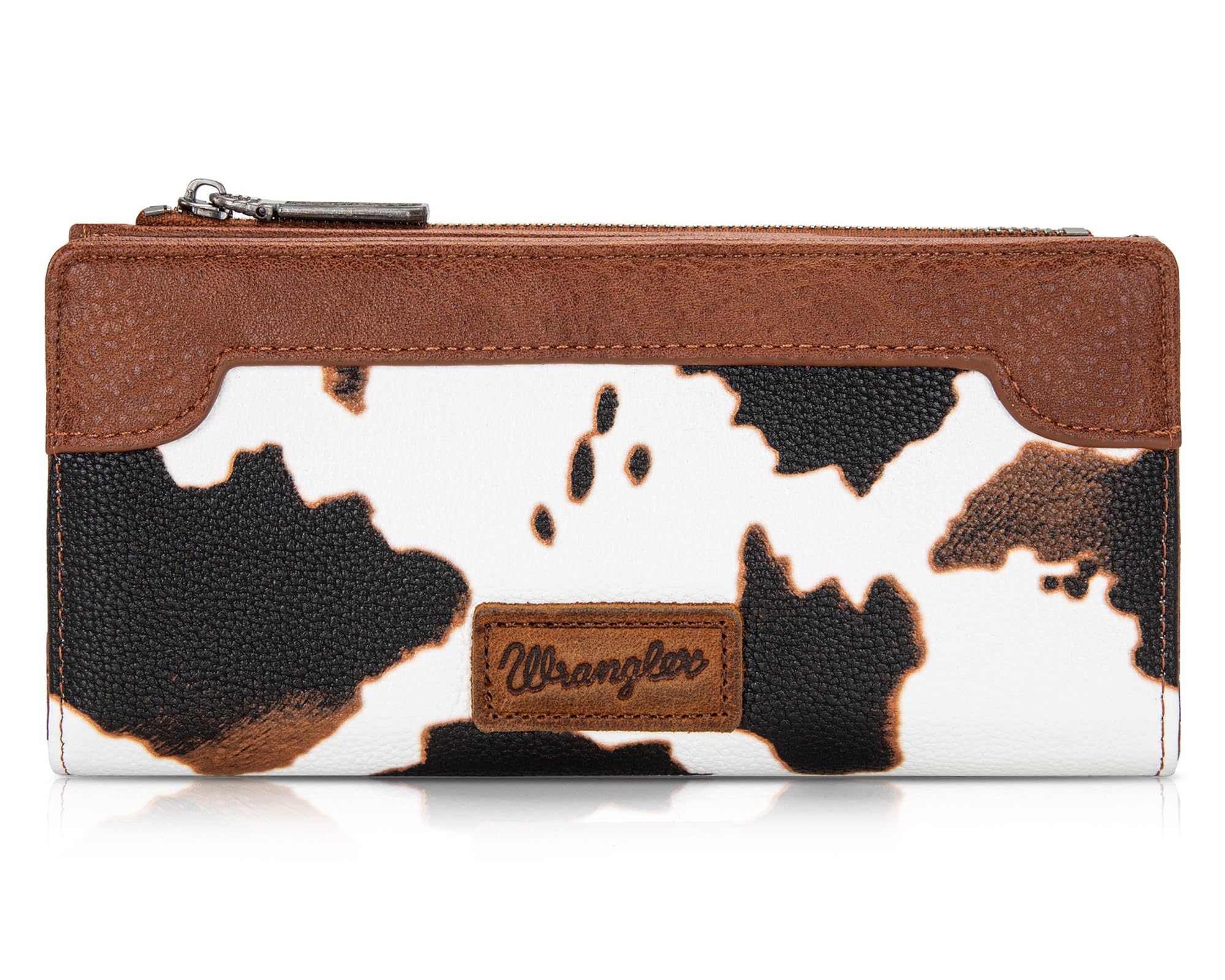 Wrangler Cow Print Wallets Womens Bifold Credit Card Wallet Women's Wallets, Card Cases & Money Organizers Brown Wallet for Women Ladies Female Cash Wallet with Smooth Zipper