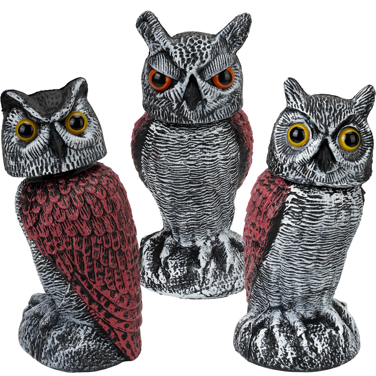 3PCS Bird Owl to Frighten Birds,Fake Owl Statue Decoy,Plastic Owl Scarecrow with Rotating Head for Garden Yard Outdoor