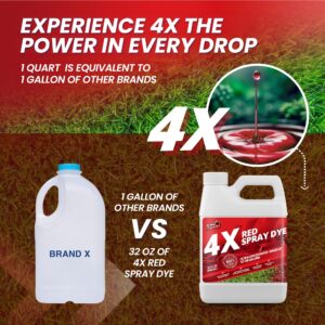 4X Red Spray Dye - Concentrated Spray Pattern Indicator Dye, Ideal Fertilizer Marking Dye, Lawn Turf Mark and Marker, Easily Mark Where You've Sprayed, Safe & Non-Staining Spray Indicator Dye, 32 oz.