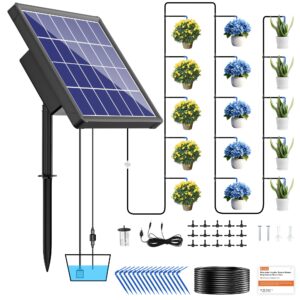 NFESOLAR Solar Drip Irrigation System Outdoor with 2200mAh Battery Backup, 6 Timing Modes, Supported 15 Pots Plants, Solar Watering System for Garden Green House