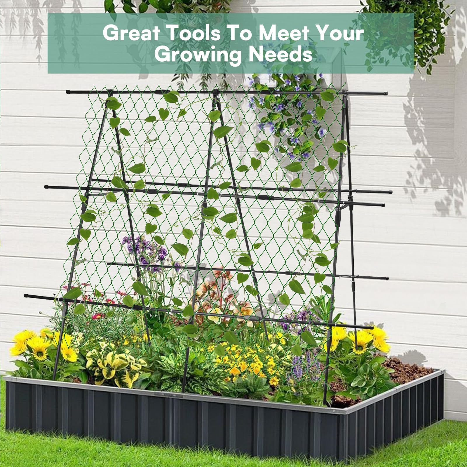 Cucumber Trellis for Climbing Plants Outdoor, 48 X 48In Foldable A-Frame Trellis Tall Cucumber Trellis for Raised Bed Garden Trellis for Vegetables with Climbing Net for Bean Squash,Grape Zucchini