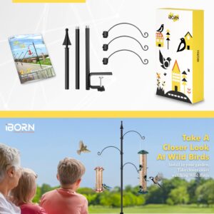 iBorn Shepherds Hooks for Outdoor Clamp On Deck Hook for Bird Feeder 45 Inch Bird Feeder Hangers for Deck Railing Humming Bird Feeders Hanging Tri-Hooks 2024 New (Feeders are Not Included)