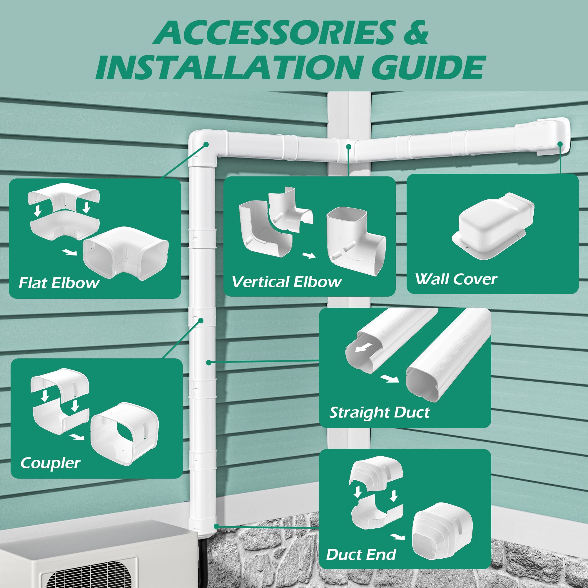 TAKTOPEAK 4" 14.5 Ft Mini Split Line Set Cover, Decorative PVC Line Cover for Mini Split Air Conditioner and Central AC