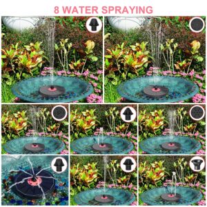 Yzert Solar Fountain Bird Bath Fountains with Colorful Light&Pink Flower,Solar Powered Water Fountain with 7 Nozzle & 4 Fixer,Solar Fountain Pump for Bird Bath, Pool, Garden, Pond(Black Panel)