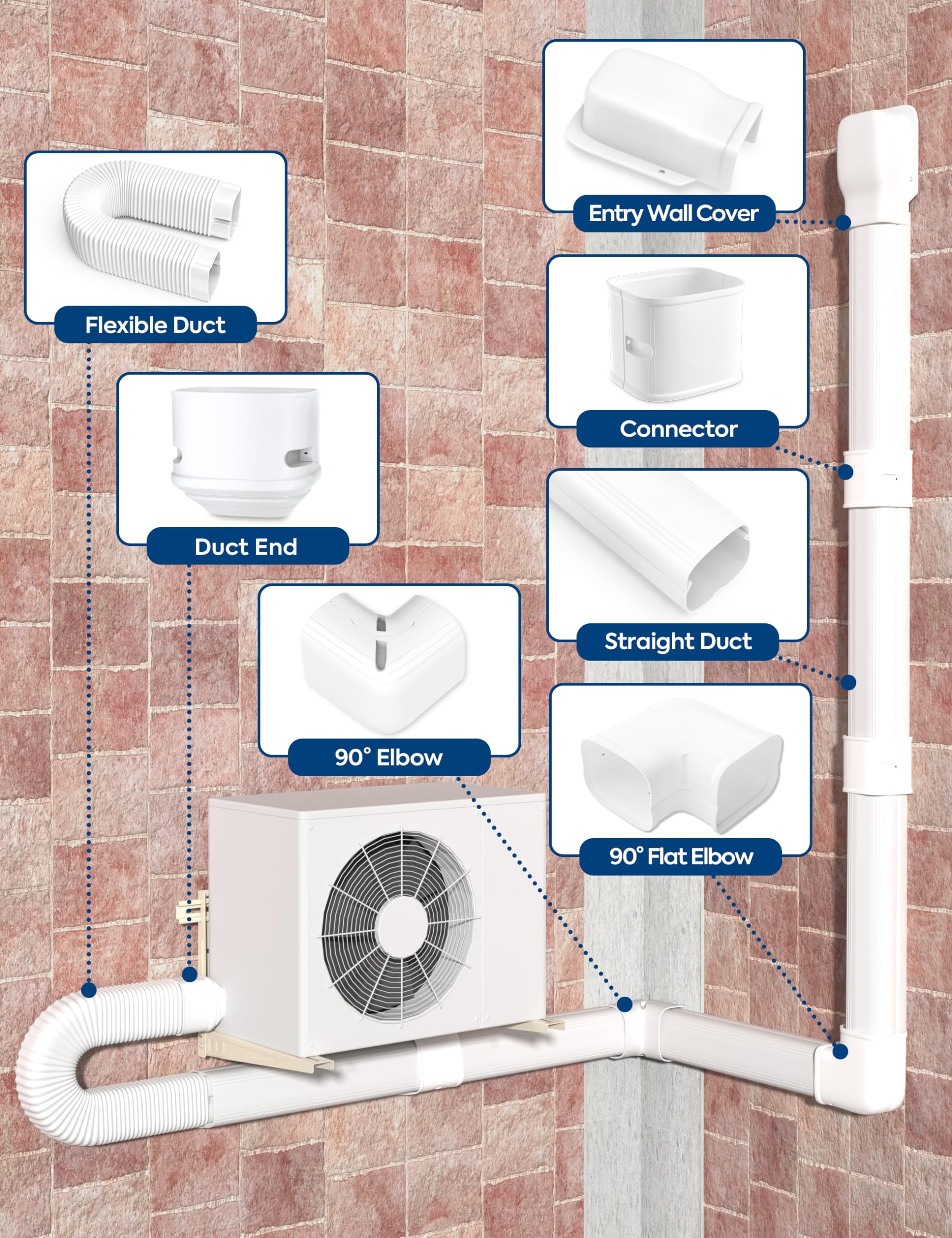 Nouscan 3" 9Ft Mini Split Line Set Cover with Flexible Duct, Upgrade PP Decorative Minisplit Lineset Cover Kit, Paintable for Mini Split, Air Conditioner, Central AC, HAVC and Heat Pumps, White